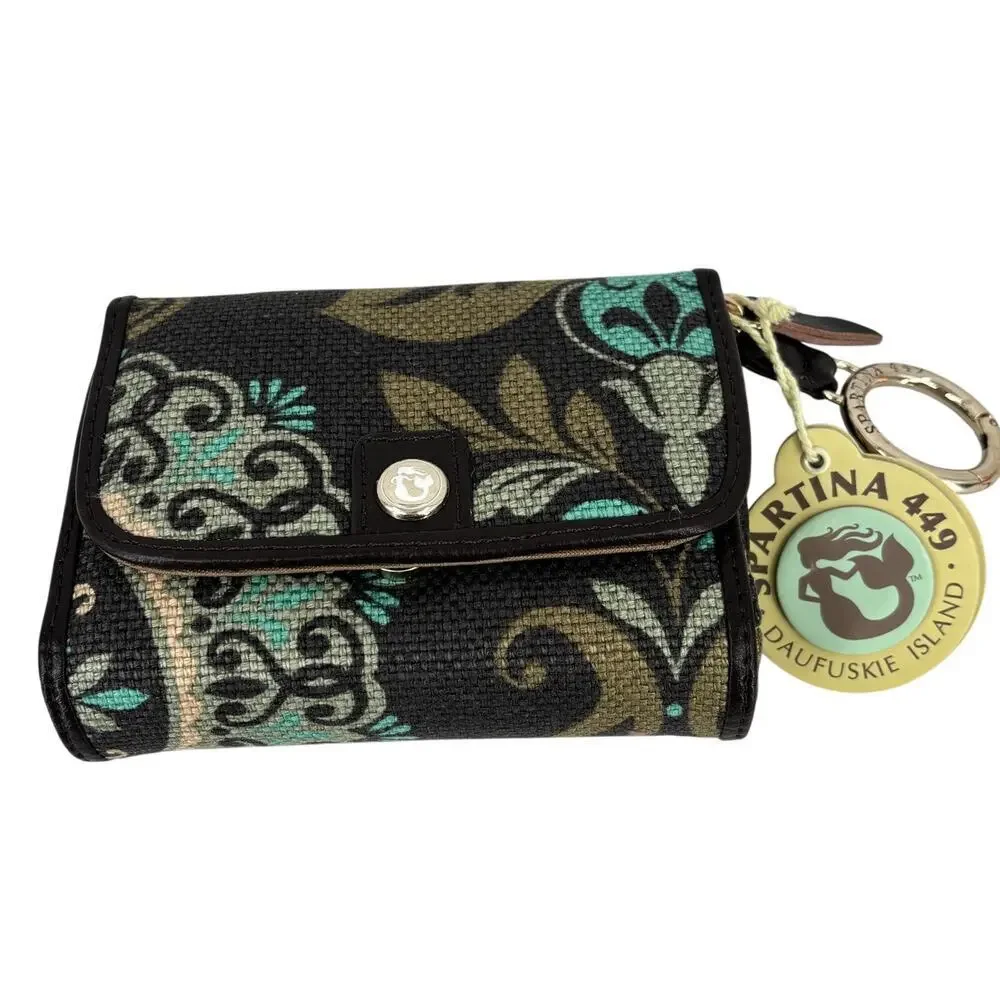 Spartina Drifter Mini Cosmetic Case Brown Turquoise Linen Leather Travel